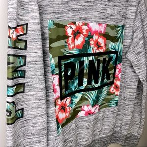 #199 PINK Victoria's Secret Grey & Floral Soft Crew Neck Sweater